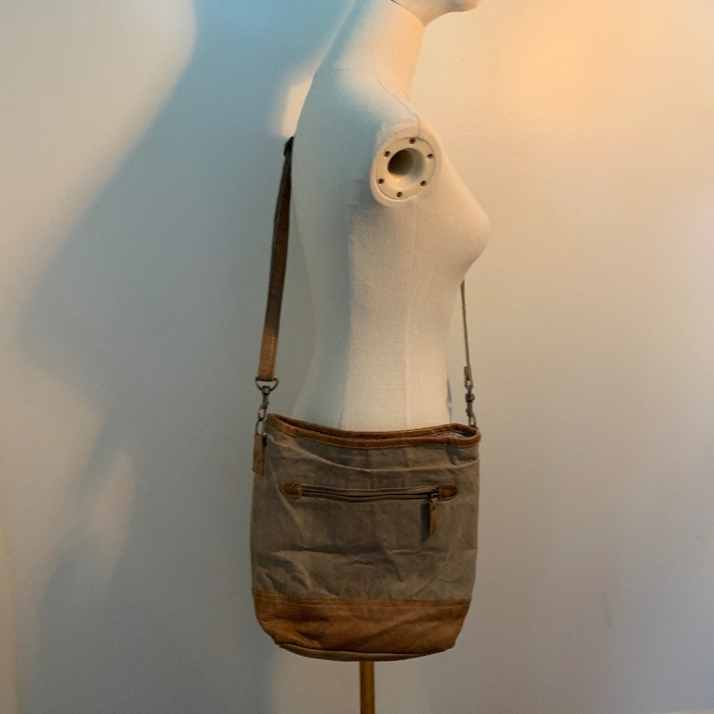 Peace and Patience Canvas Upcycled Leather Bag - Picture 3 of 7